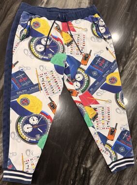 Polo Ralph Lauren 12M Yacht Challenge Jogger Pants XXL Nautical AOP Zip Pockets